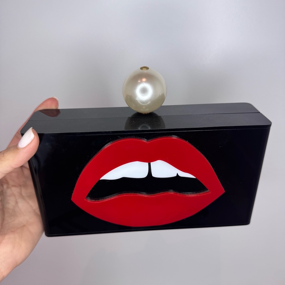 Lola Bassó Acrylic Lip Clutch with Pearl Clasp